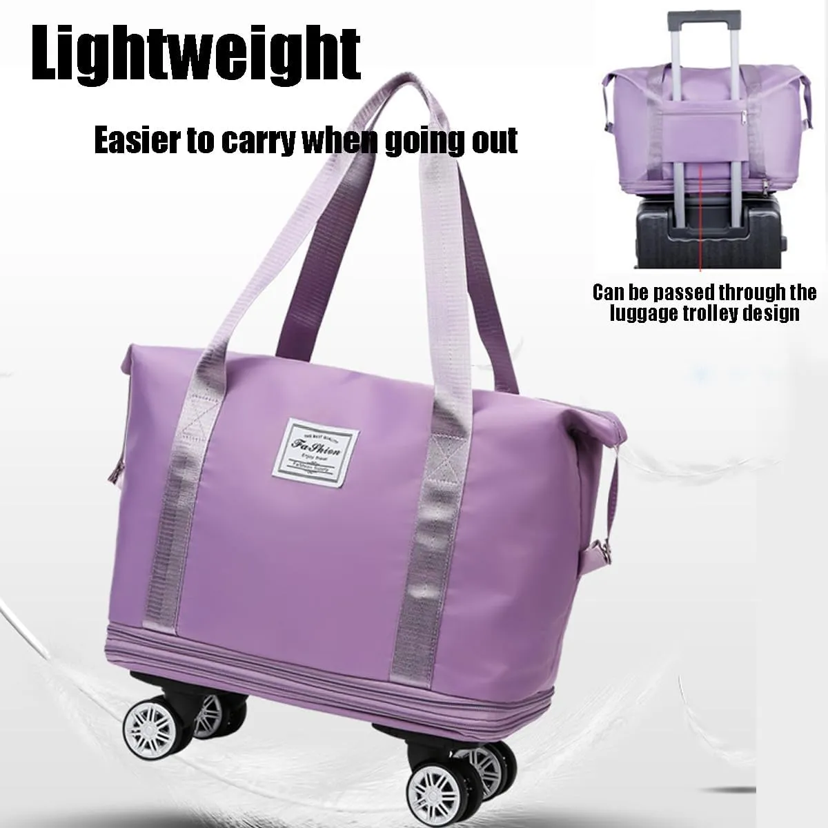 Beente Travel Bag with Wheels, Kulken Travel Bag, 2025 New Large Capacity, Foldie Expandable - Lightweight Carry (Light Grey)