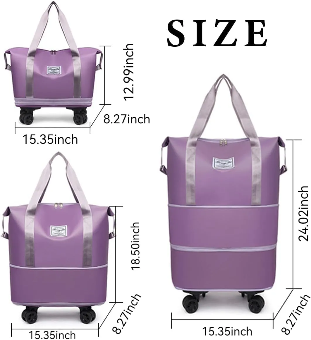 Beente Travel Bag with Wheels,Foldable Expandable Trave Suitcase Universal Wheel Removable Storage for travel luggage (Purple)