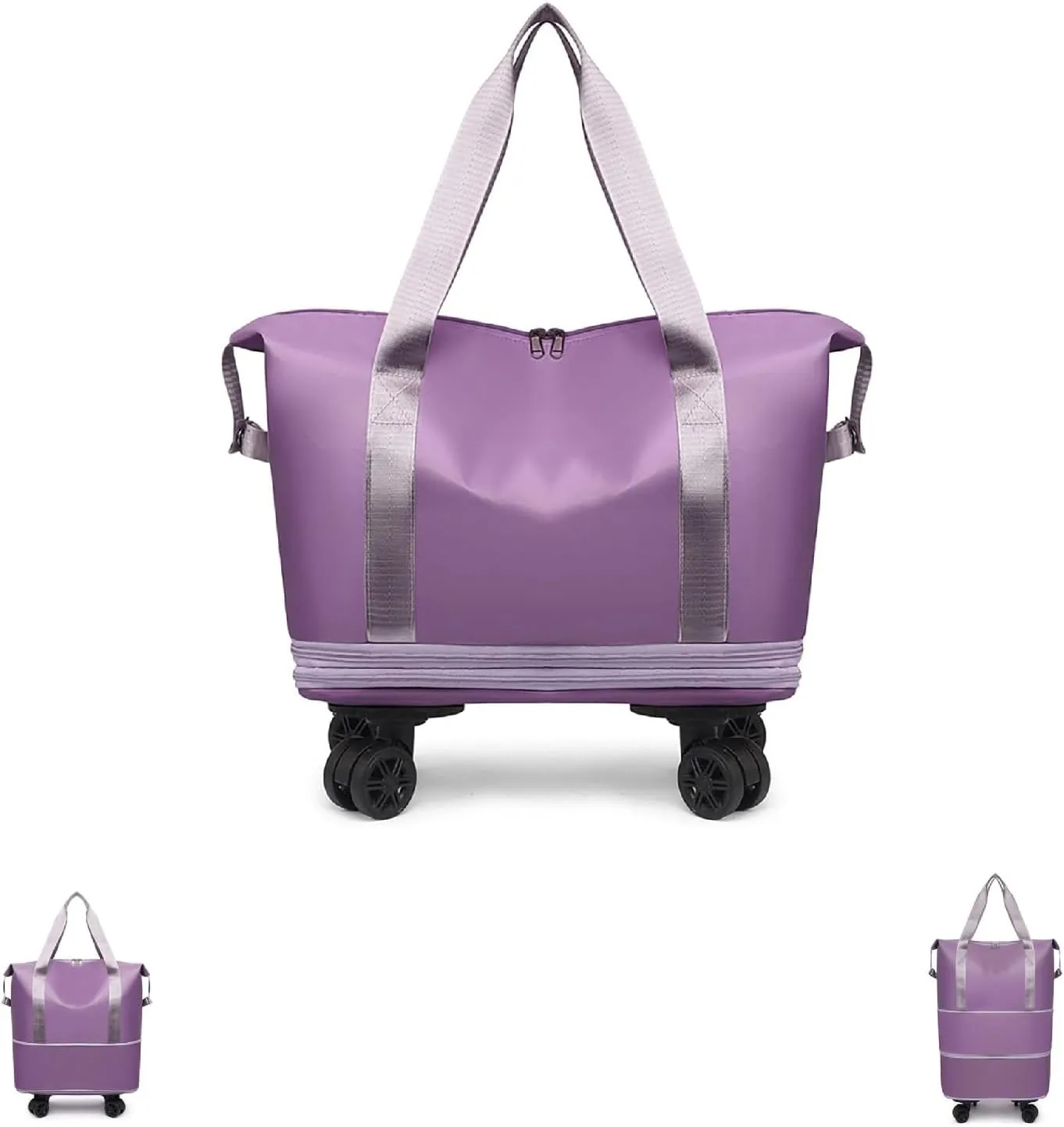 Beente Travel Bag with Wheels,Foldable Expandable Trave Suitcase Universal Wheel Removable Storage for travel luggage (Purple)