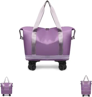 Beente Travel Bag with Wheels,Foldable Expandable Trave Suitcase Universal Wheel Removable Storage for travel luggage (Purple)