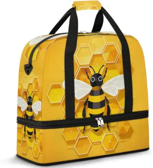 Bees and Hives Travel Duffel Bag for Women Men Weekender Overnight Bag with Shoe Compartment Foldable Sports Gym Luggage Bag
