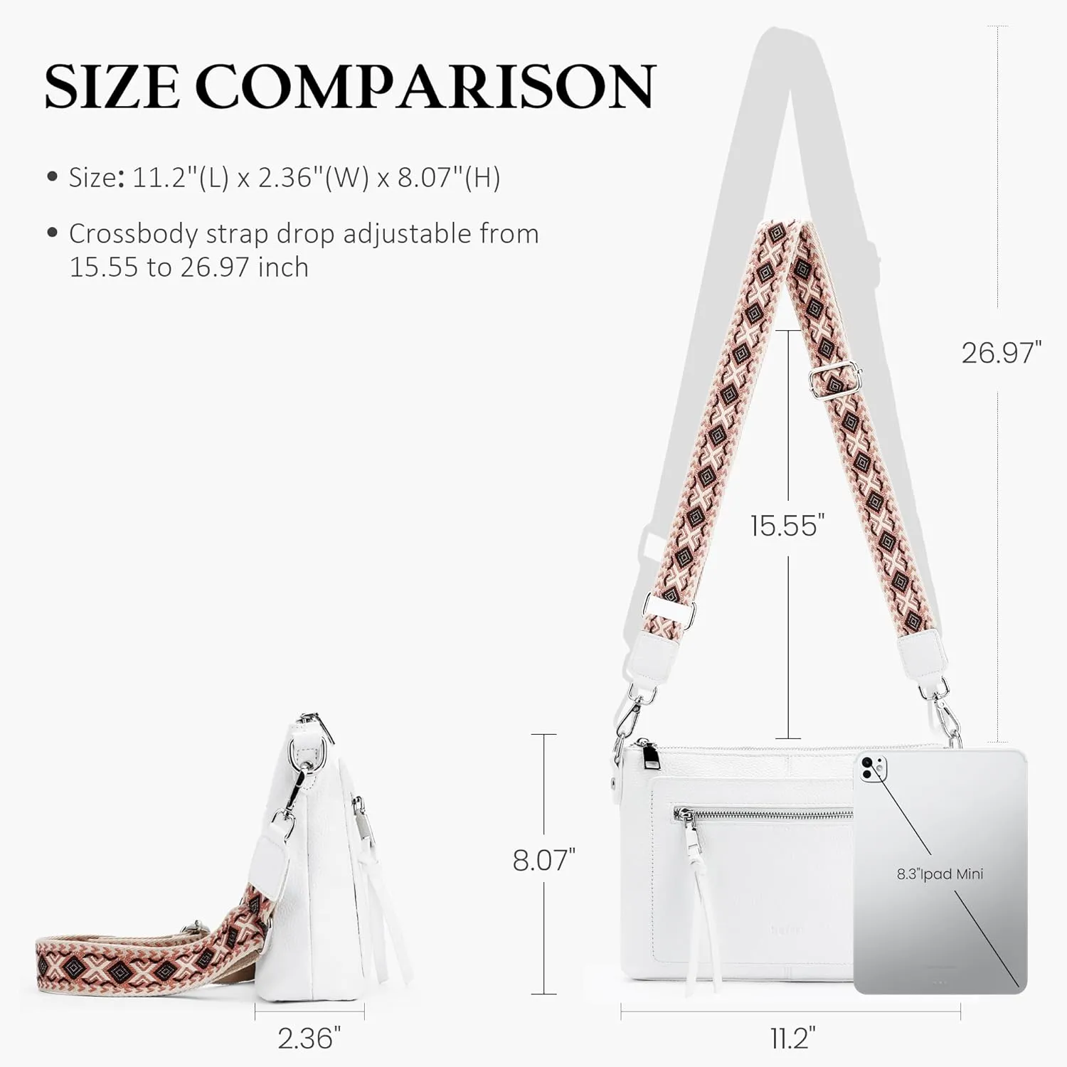 befen Genuine Leather Crossbody Bags for Women Medium Purses Shoulder Bag Handbags with Adjustable Guitar Strap