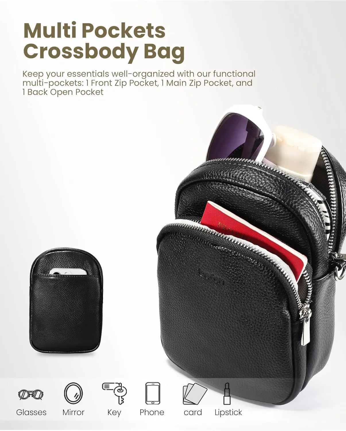befen Genuine Leather Small Crossbody Bags for Women Trendy Travel Cell Phone Wallet Purses with RFID Blocking Card Slots