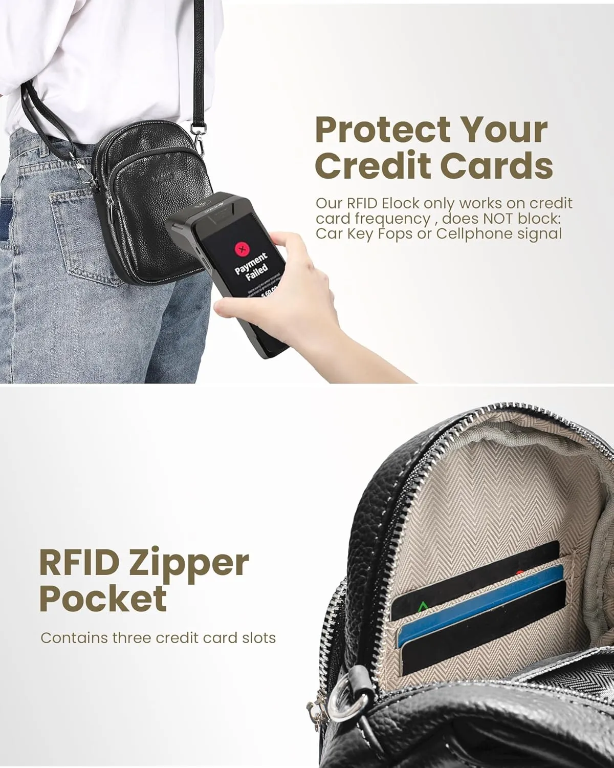 befen Genuine Leather Small Crossbody Bags for Women Trendy Travel Cell Phone Wallet Purses with RFID Blocking Card Slots