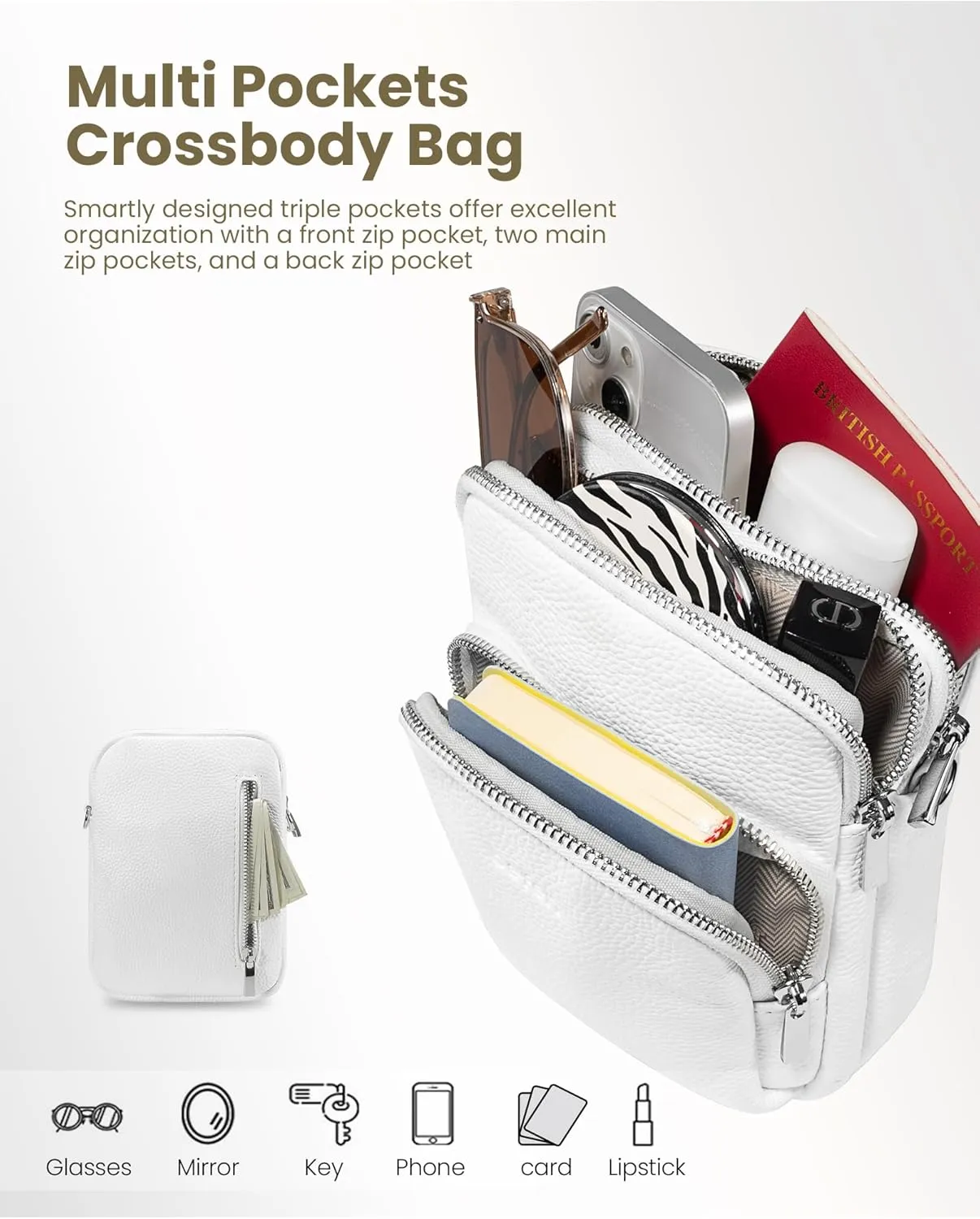 befen Small Genuine Leather Crossbody Bag for Women Trendy Crossbody Purses with RFID Blocking Card Slots