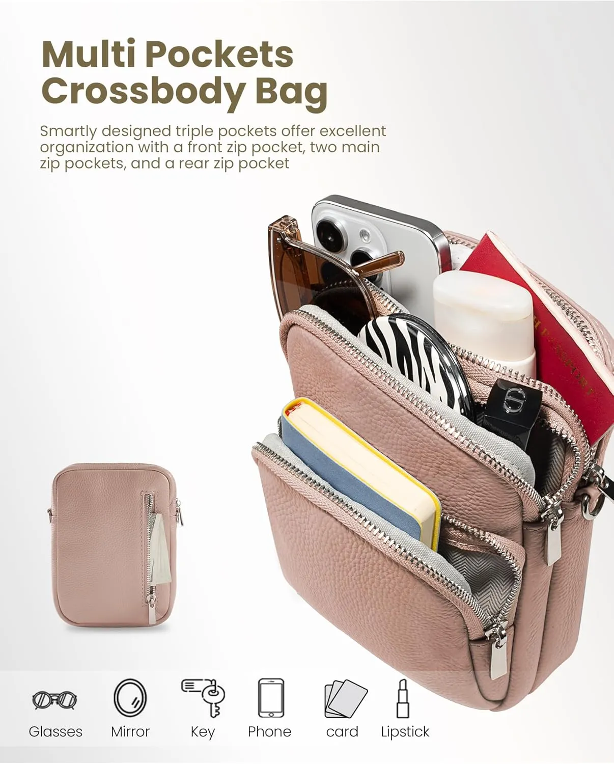 befen Small Genuine Leather Crossbody Bag for Women Trendy Crossbody Purses with RFID Blocking Card Slots