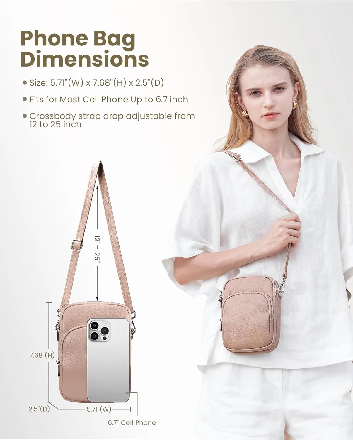 befen Small Genuine Leather Crossbody Bag for Women Trendy Crossbody Purses with RFID Blocking Card Slots
