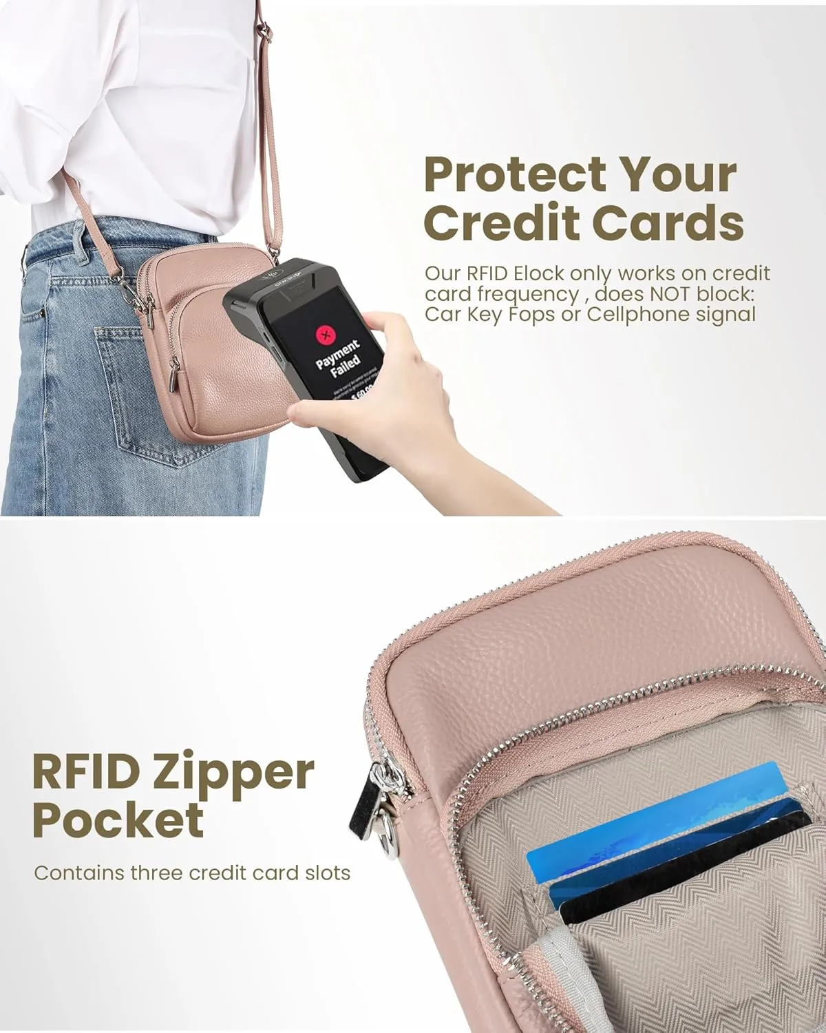 befen Small Genuine Leather Crossbody Bag for Women Trendy Crossbody Purses with RFID Blocking Card Slots