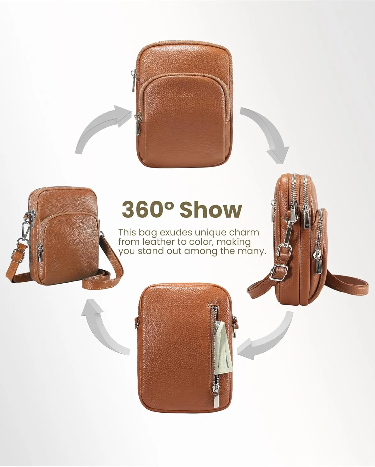 befen Small Genuine Leather Crossbody Bag for Women Trendy Crossbody Purses with RFID Blocking Card Slots