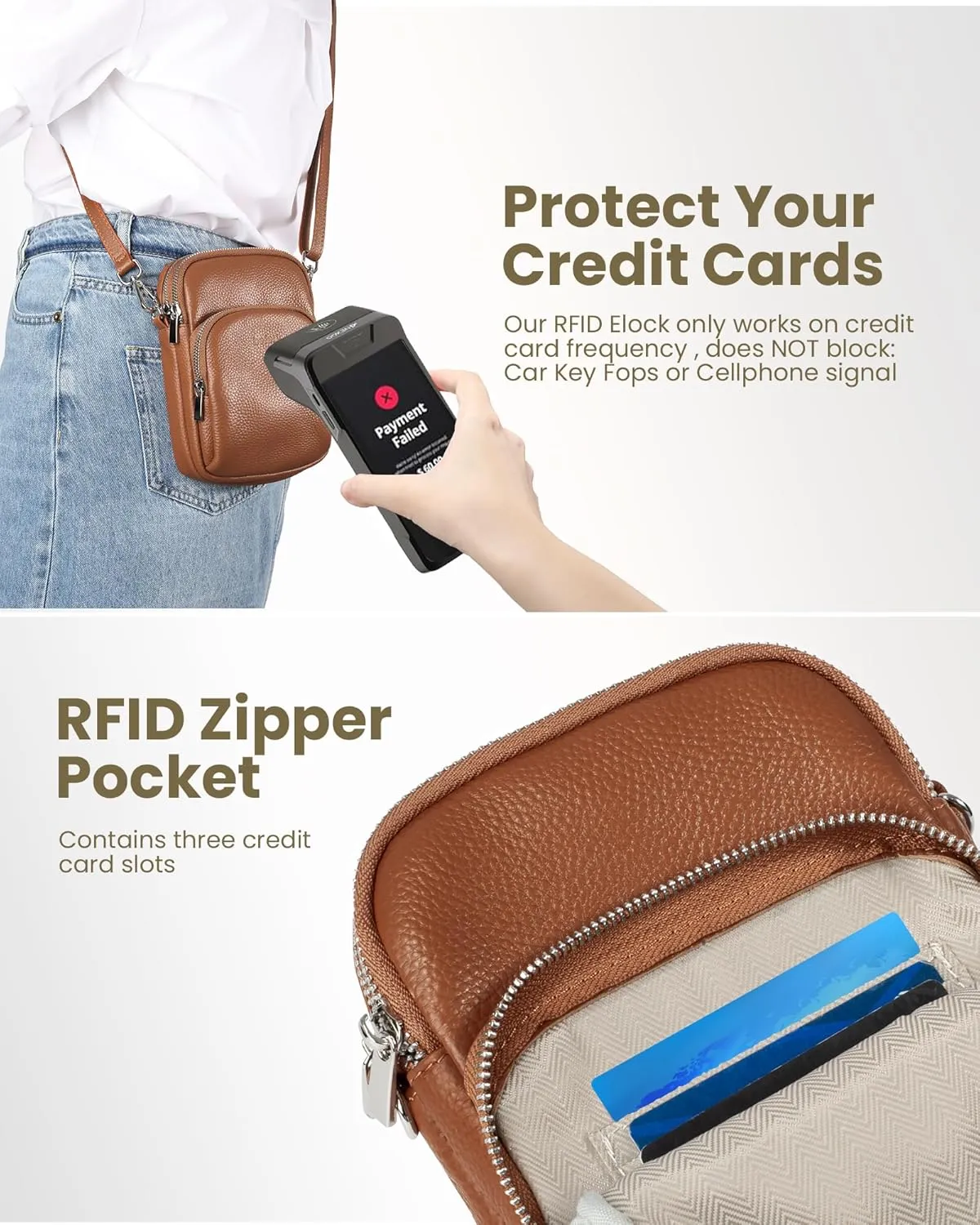 befen Small Genuine Leather Crossbody Bag for Women Trendy Crossbody Purses with RFID Blocking Card Slots