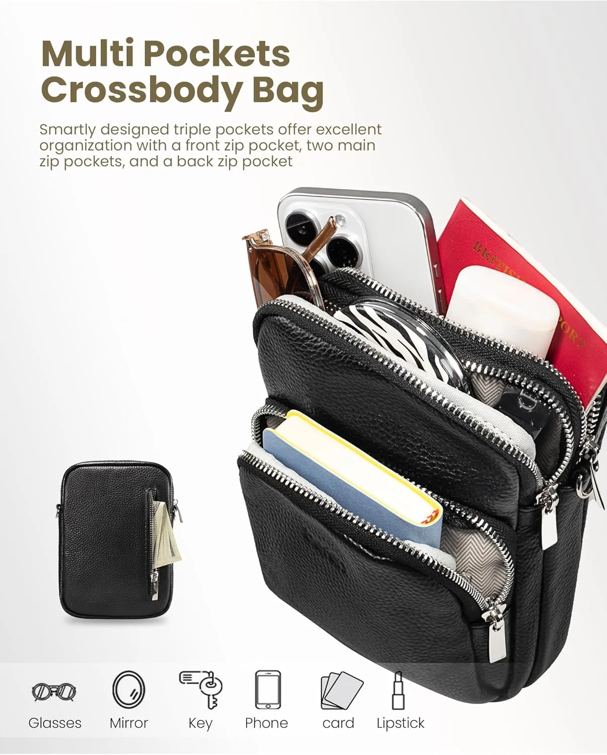 befen Small Genuine Leather Crossbody Bag for Women Trendy Crossbody Purses with RFID Blocking Card Slots