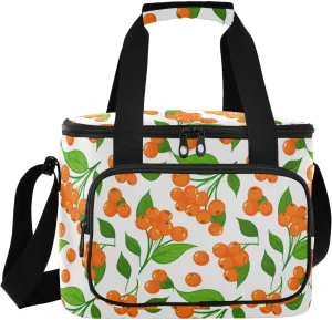 Berries Leaves White Insulated Cooler Bag for Women Men Leakproof 24 Can Camping Car Coolers for Beach Work Road Trip