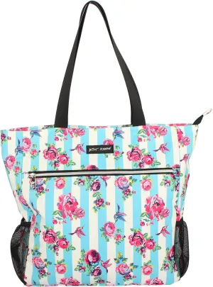 Betsey Johnson 15.6 Inch Zipper Beach Tote Bag Lightweight Large Durable Polyester with Mesh Side Pockets for Gym Work