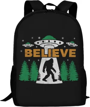 Bigfoot Believe with UFO and Aliens Art Backpack,Lightweight School College Bookbag Casual Student Travel Laptop Daypack - 17inch
