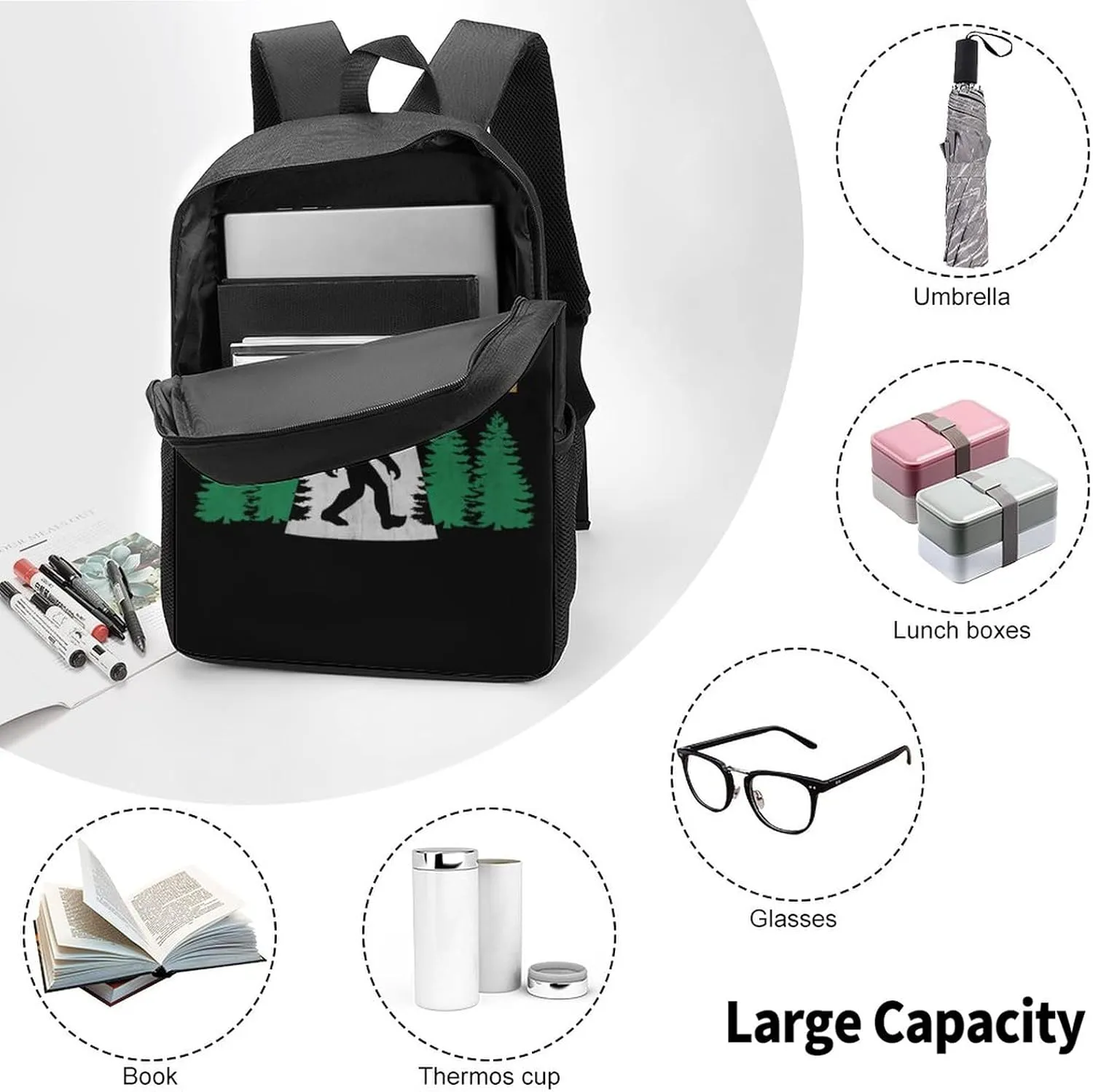 Bigfoot Believe with UFO and Aliens Art Backpack,Lightweight School College Bookbag Casual Student Travel Laptop Daypack - 17inch