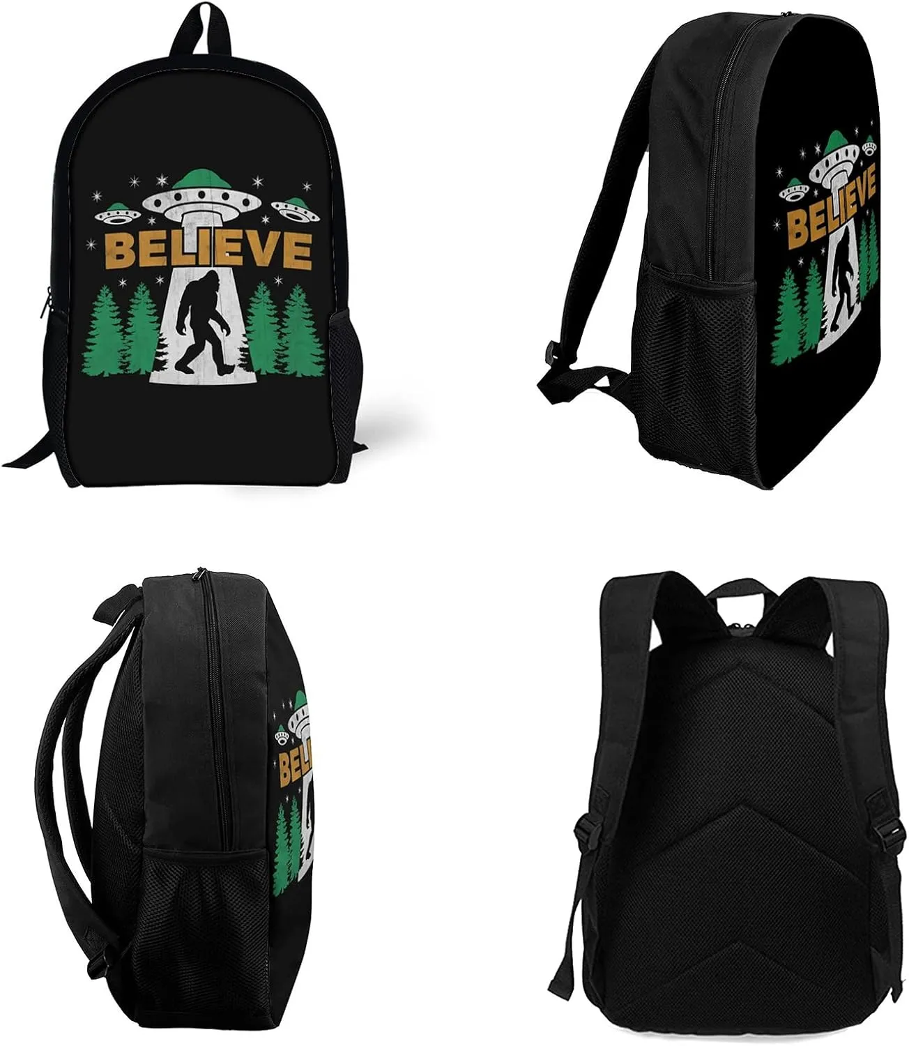 Bigfoot Believe with UFO and Aliens Art Backpack,Lightweight School College Bookbag Casual Student Travel Laptop Daypack - 17inch