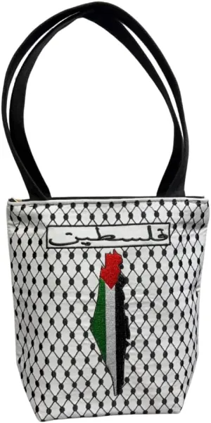 Bilingual Design Tote Bag – Cream & Black Canvas Shoulder Bag for Women & Men, 30cm Length – Reusable