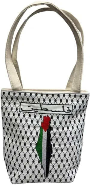 Bilingual Design Tote Bag – Cream & Black Canvas Shoulder Bag for Women & Men, 30cm Length – Reusable