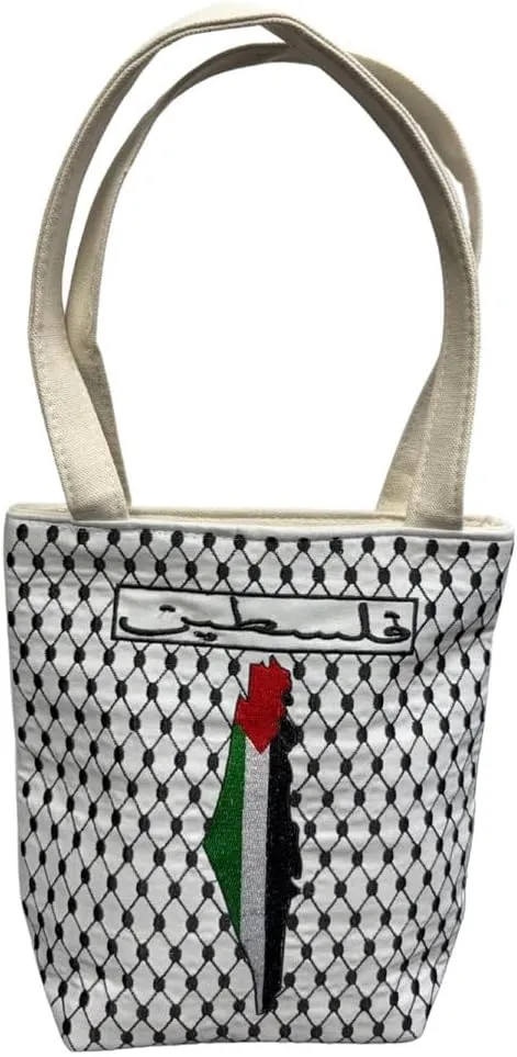 Bilingual Design Tote Bag – Cream & Black Canvas Shoulder Bag for Women & Men, 30cm Length – Reusable