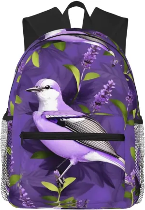 Bird in Purple Lavender Floral Flowers print Lightweight and comfortable backpack Casual Laptop Backpack for Travel Hiking