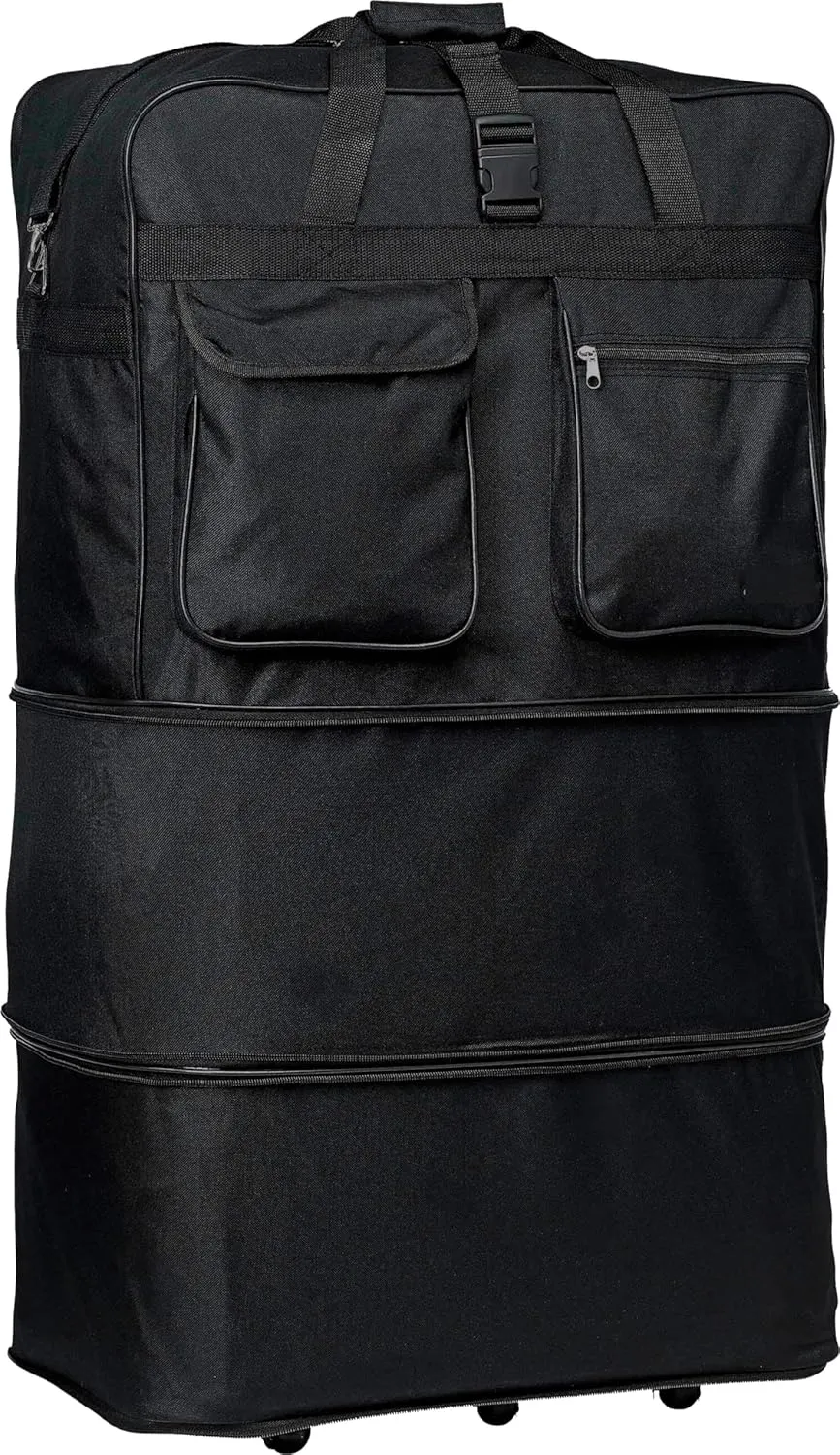 BLACK 40" Polyester Expandable Rolling Wheeled Duffel Bag, Spinner Suitcase, NEW