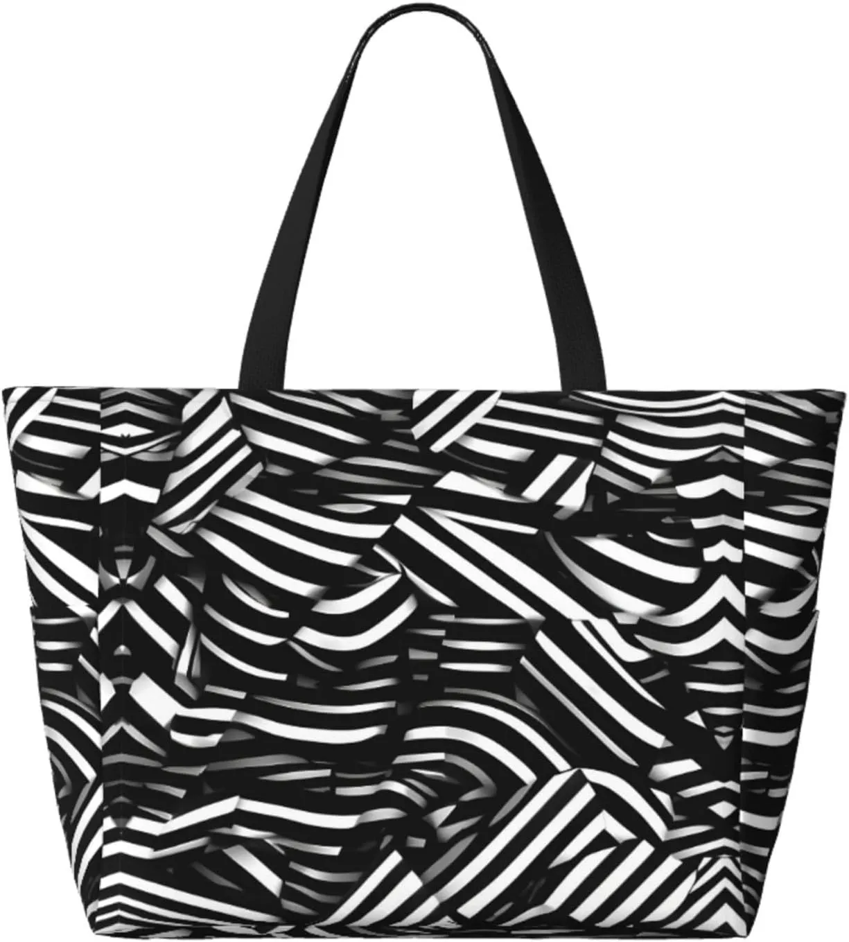 Black And White Lines Spacious Large Capacity Beach Travel Bag - Foldable Beach Bag Tote Bag With Zipper