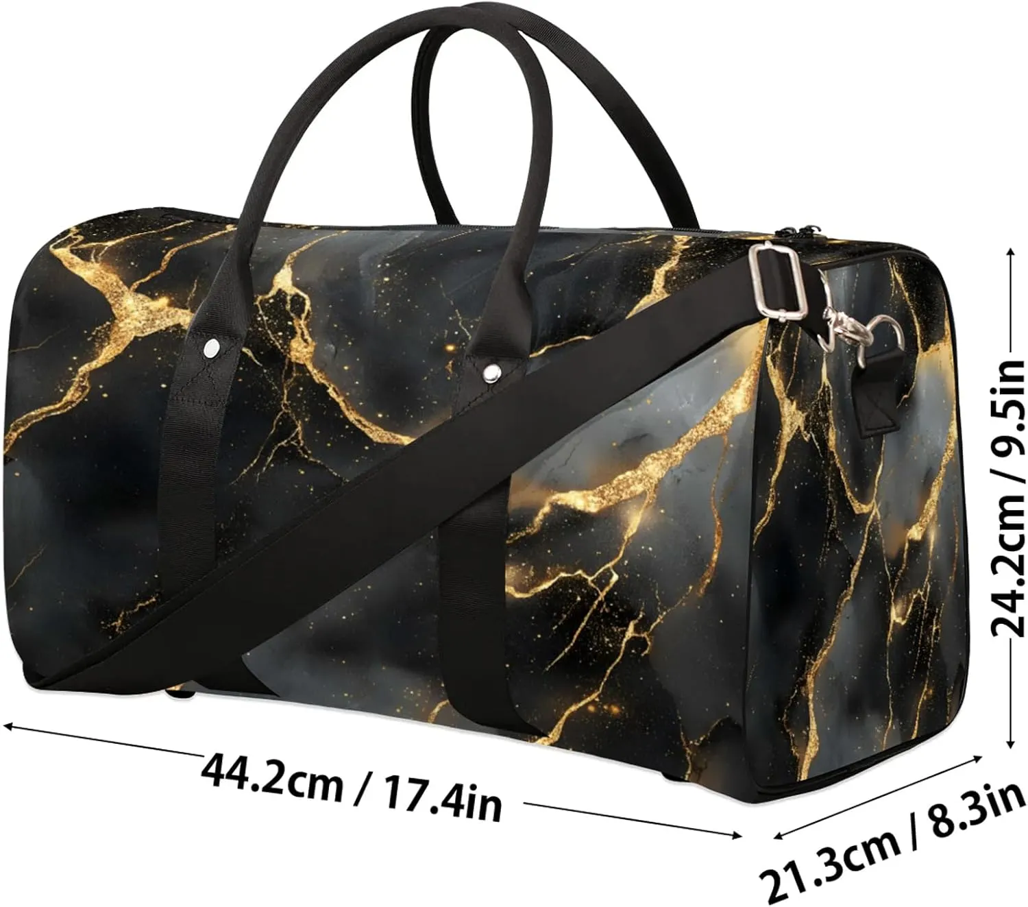 Black Duffle Bag for Travel, Overnight Weekend Gym Carry On Luggage Bag, Marble Travel Duffel Bag for Men Women