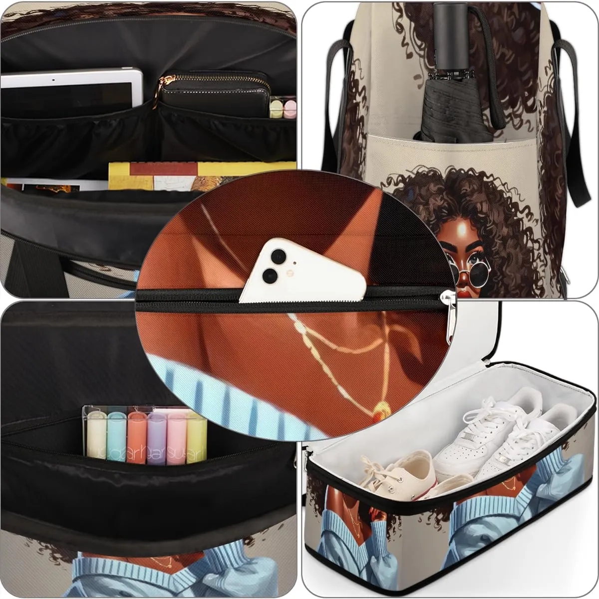 Black Girl Africa Glasses Large Weekender Overnight Bags Travel Duffel Bag for Women Men Gym Bag With Shoe Compartment Foldie Travel Tote Bag Carry On Personal Item Bag for Travel Gym Sports
