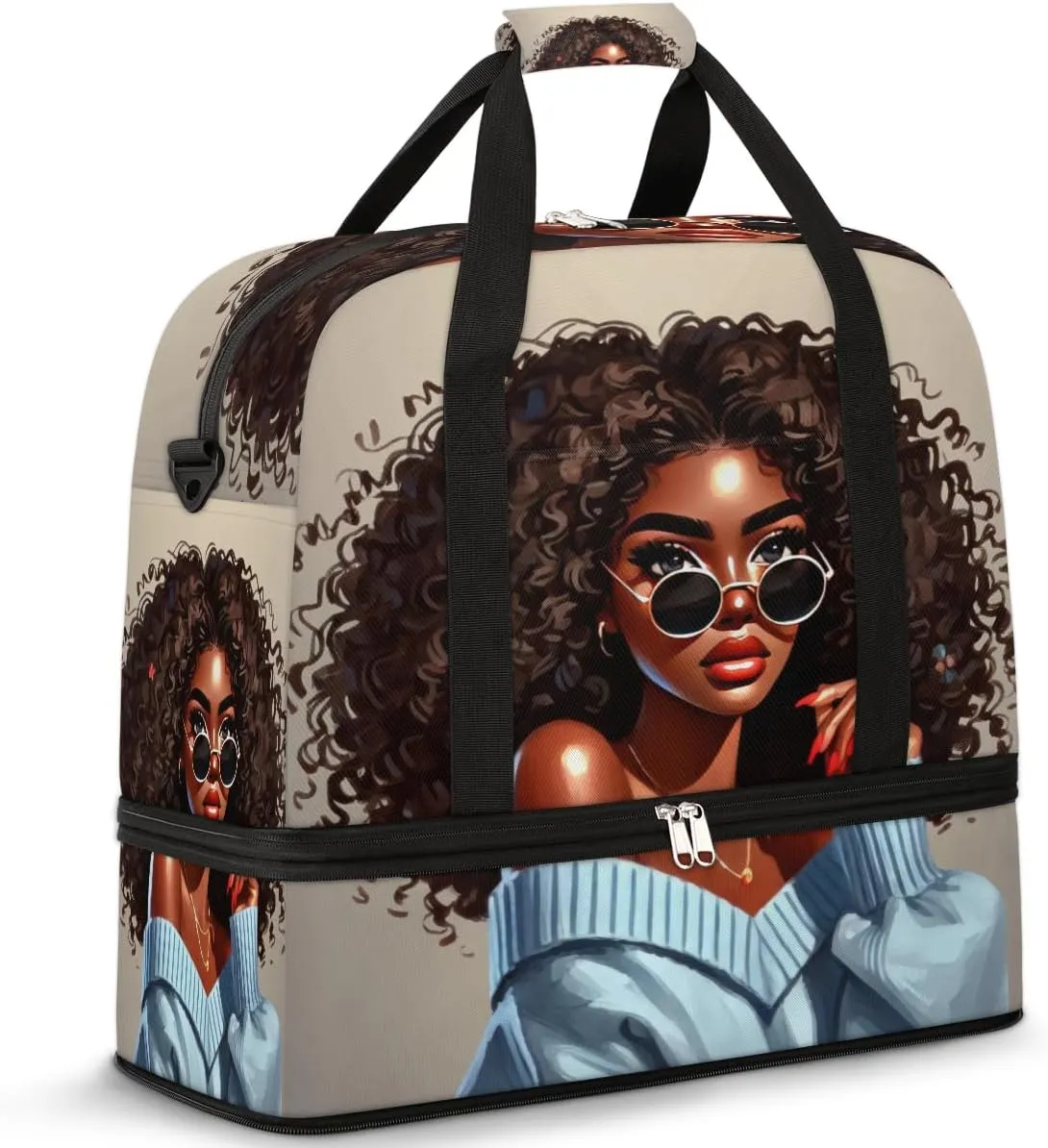 Black Girl Africa Glasses Large Weekender Overnight Bags Travel Duffel Bag for Women Men Gym Bag With Shoe Compartment Foldie Travel Tote Bag Carry On Personal Item Bag for Travel Gym Sports