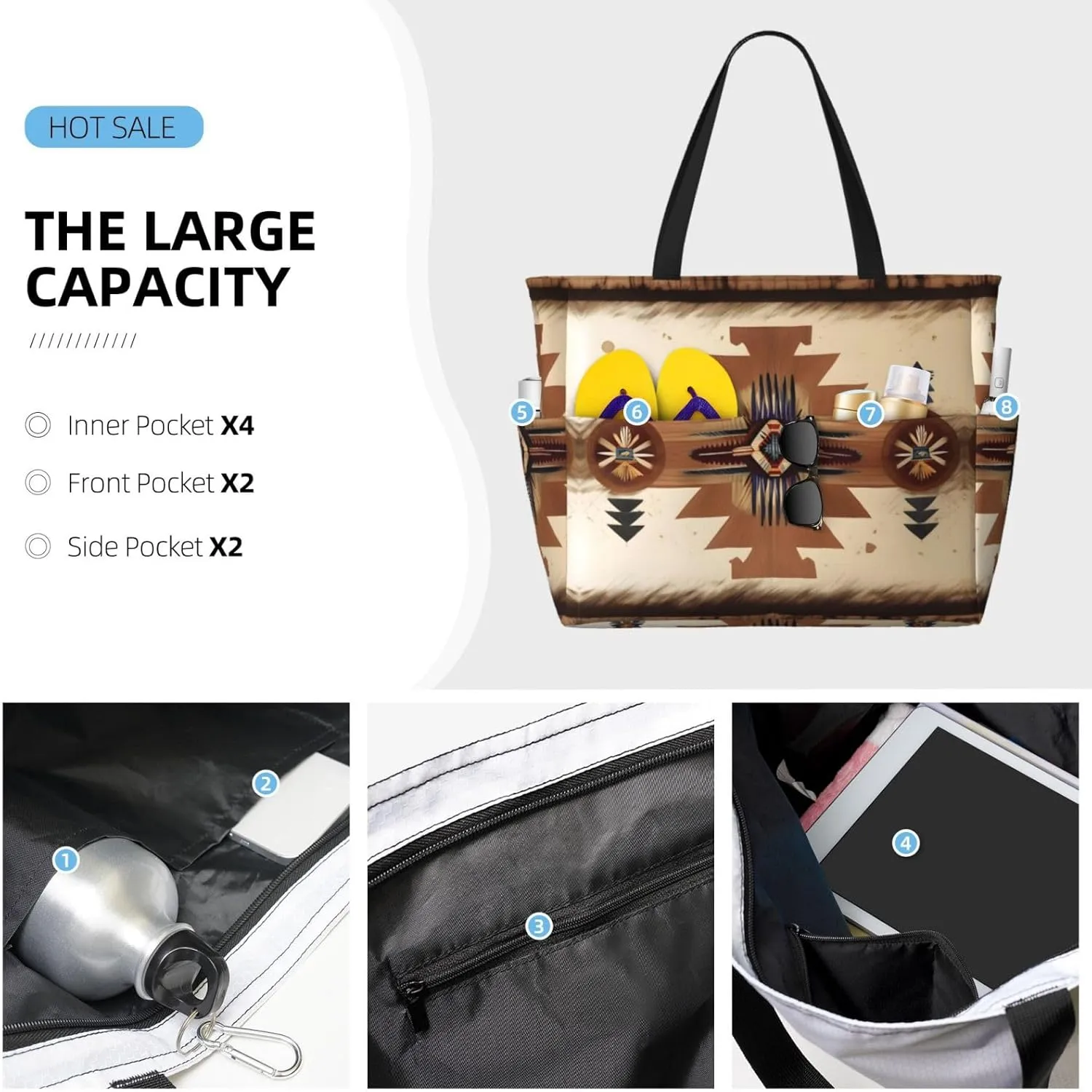 Black Guitar Spacious Large Capacity Beach Travel Bag - Foldable Beach Bag Tote Bag With Zipper