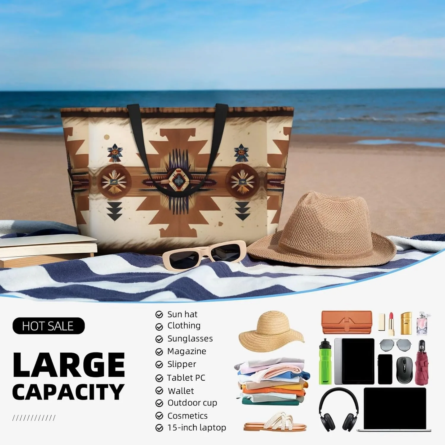 Black Guitar Spacious Large Capacity Beach Travel Bag - Foldable Beach Bag Tote Bag With Zipper