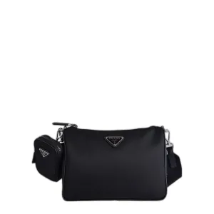 Black Re-nylon And Saffiano Leather Shoulder Bag