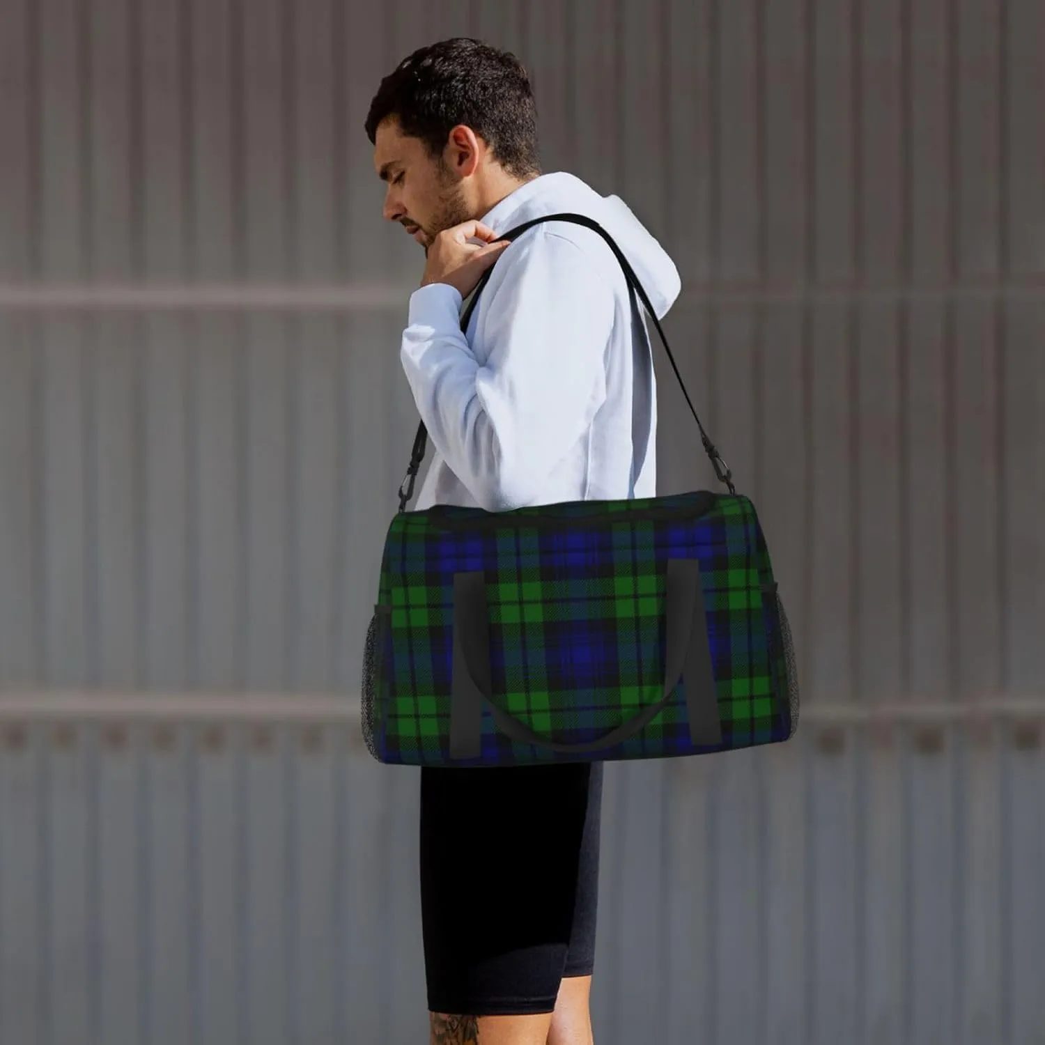Black Tartan Travel Duffel Bag Large Foldable Waterproof Overnight Bag For Beach Swim Bags Pool Sports Gym