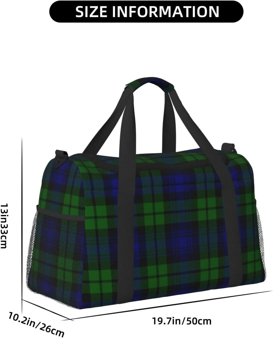 Black Tartan Travel Duffel Bag Large Foldable Waterproof Overnight Bag For Beach Swim Bags Pool Sports Gym