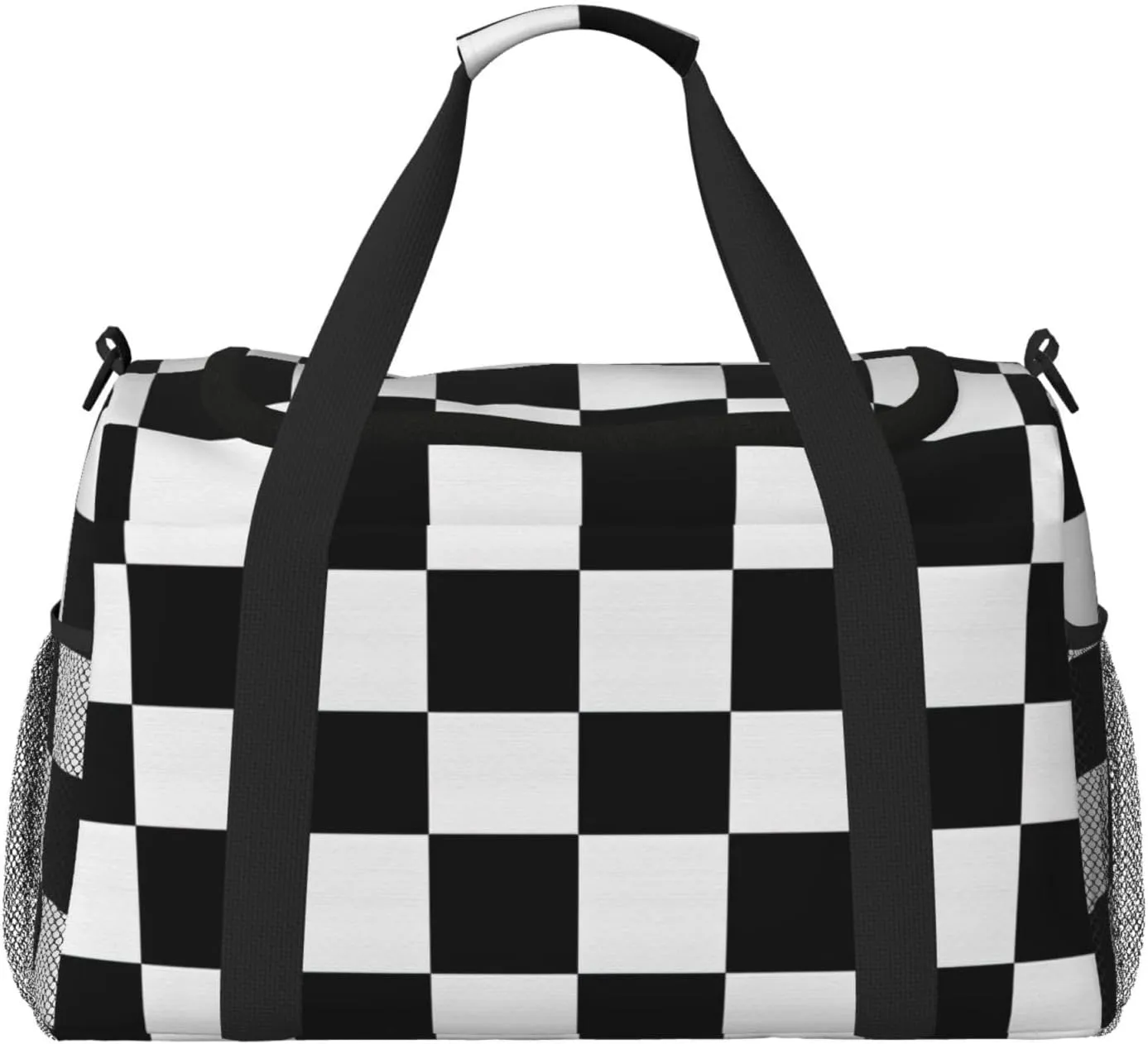 Black White Checkered Duffle Bag Foldable Travel Tote Bag Carry On Large Weekender Overnight Bags Waterproof Gym Bag For Women Men