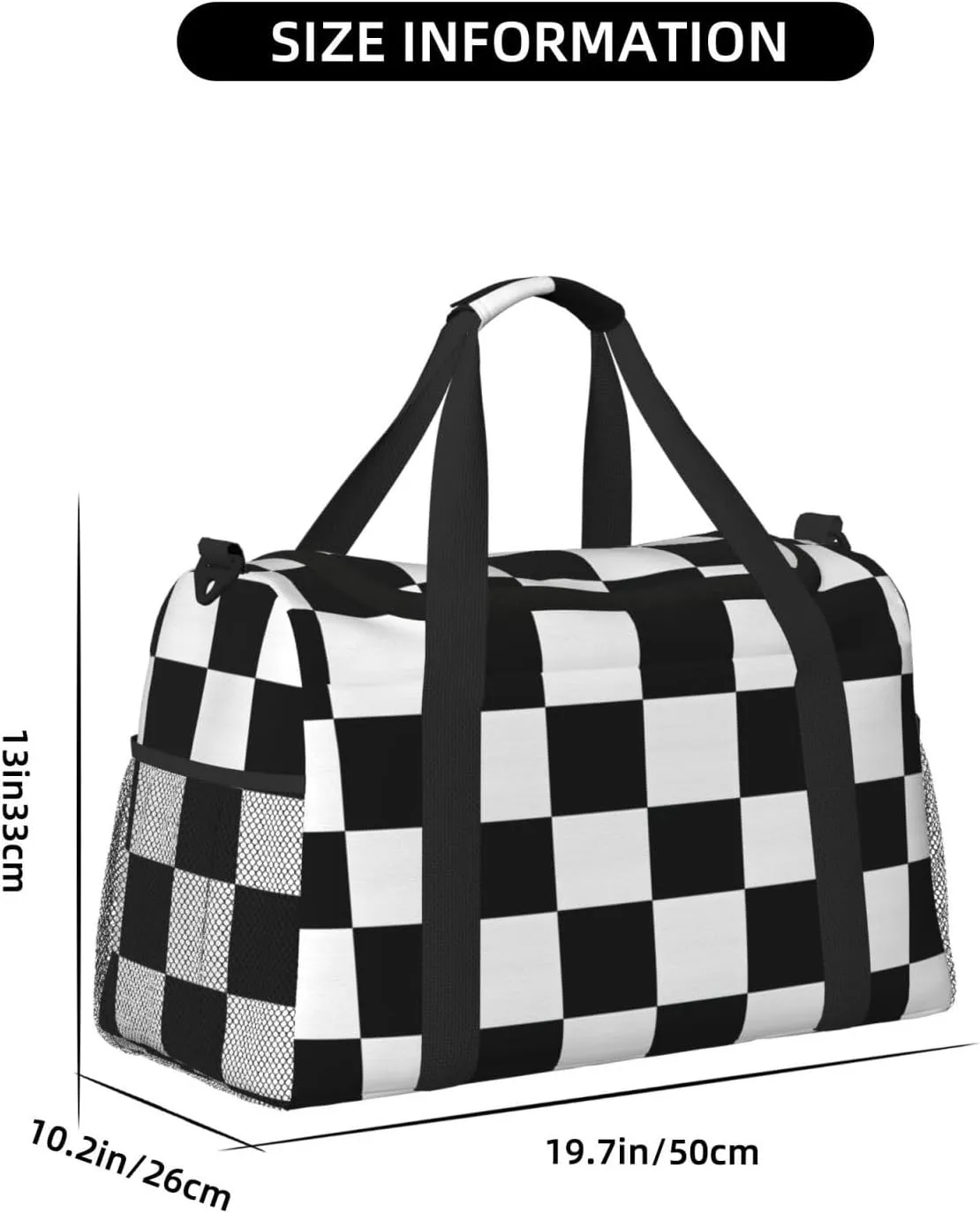 Black White Checkered Duffle Bag Foldable Travel Tote Bag Carry On Large Weekender Overnight Bags Waterproof Gym Bag For Women Men
