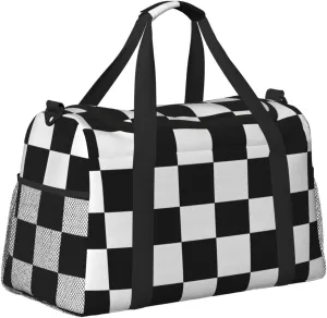 Black White Checkered Duffle Bag Foldable Travel Tote Bag Carry On Large Weekender Overnight Bags Waterproof Gym Bag For Women Men
