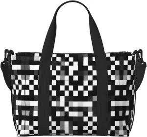 Black White Formula Checkered Pattern Printinggym Bags For Men Women, Foldable Travel Duffle Bag,Lightweight Weekender Duffel Bag, RXZER23