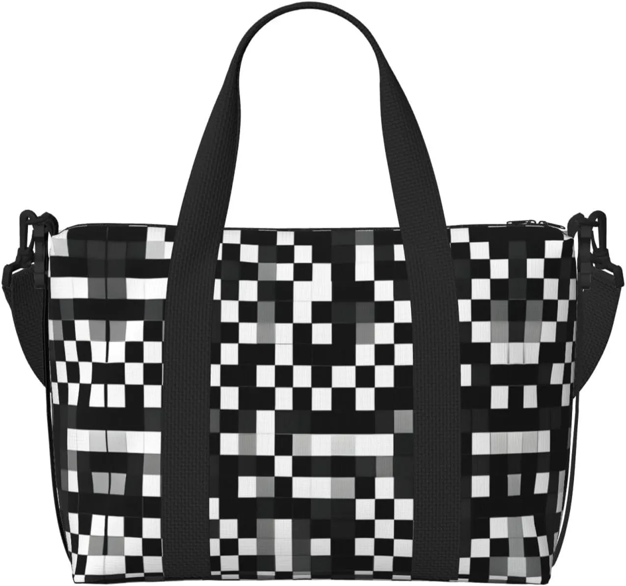 Black White Formula Checkered Pattern Printinggym Bags For Men Women, Foldable Travel Duffle Bag,Lightweight Weekender Duffel Bag, RXZER23