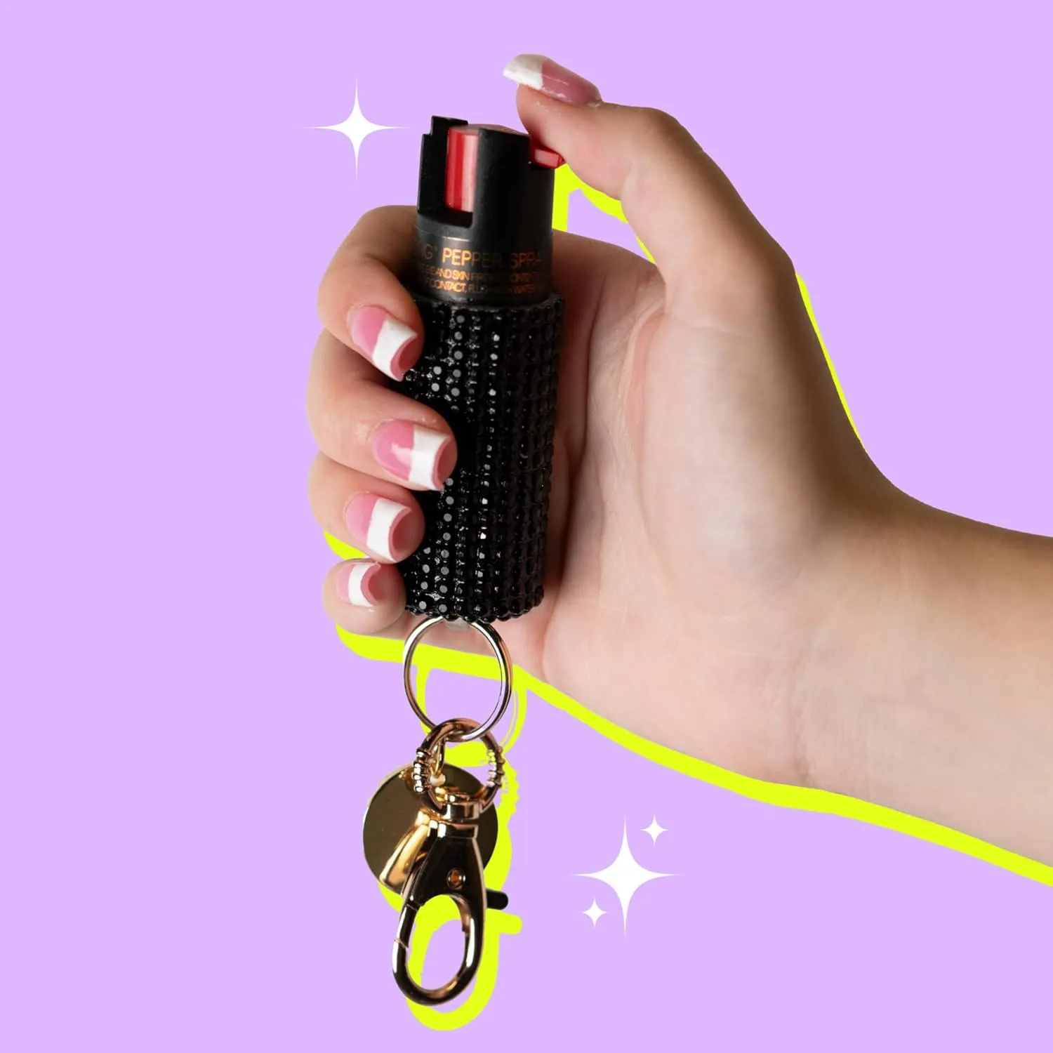 BLINGSTING Pepper Spray for Women - Maximum Strength OC Self Defense Spray - 12 ft Range - UV Marking Dye for Police ID - Swipe Safety Lock - Compact & Fashionable Keychain