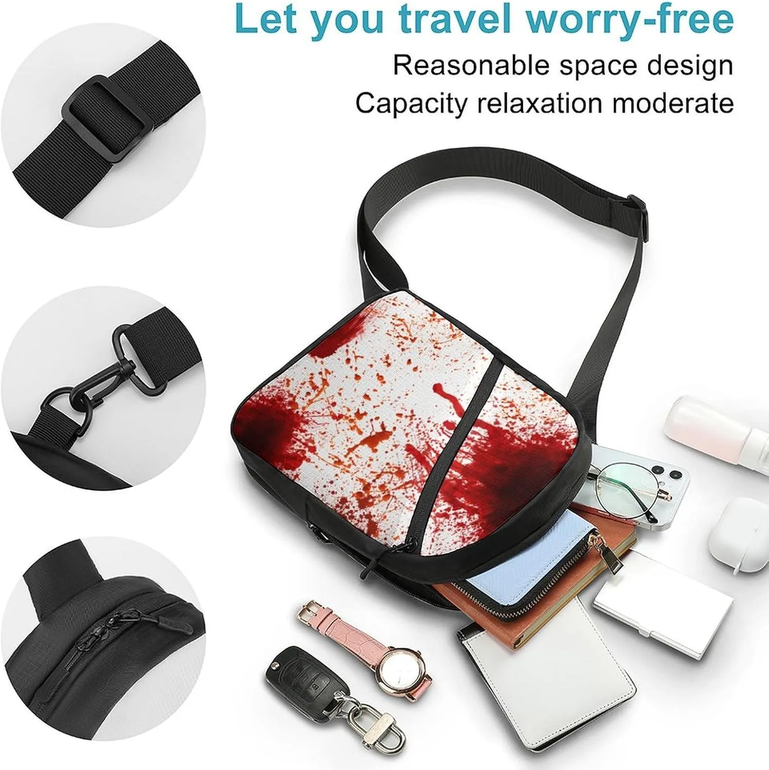 Blood Splatter Horror Foldable And Space Saving Chest Bag, Large Capacity And Portable Chest Bag