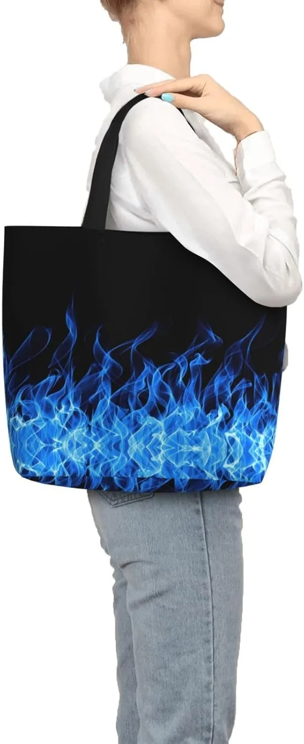 Blue Camo Print Tote Bags Reusable Grocery Bag Shoulde Bag Handbag For Office Shopping Travel Women Casual Work