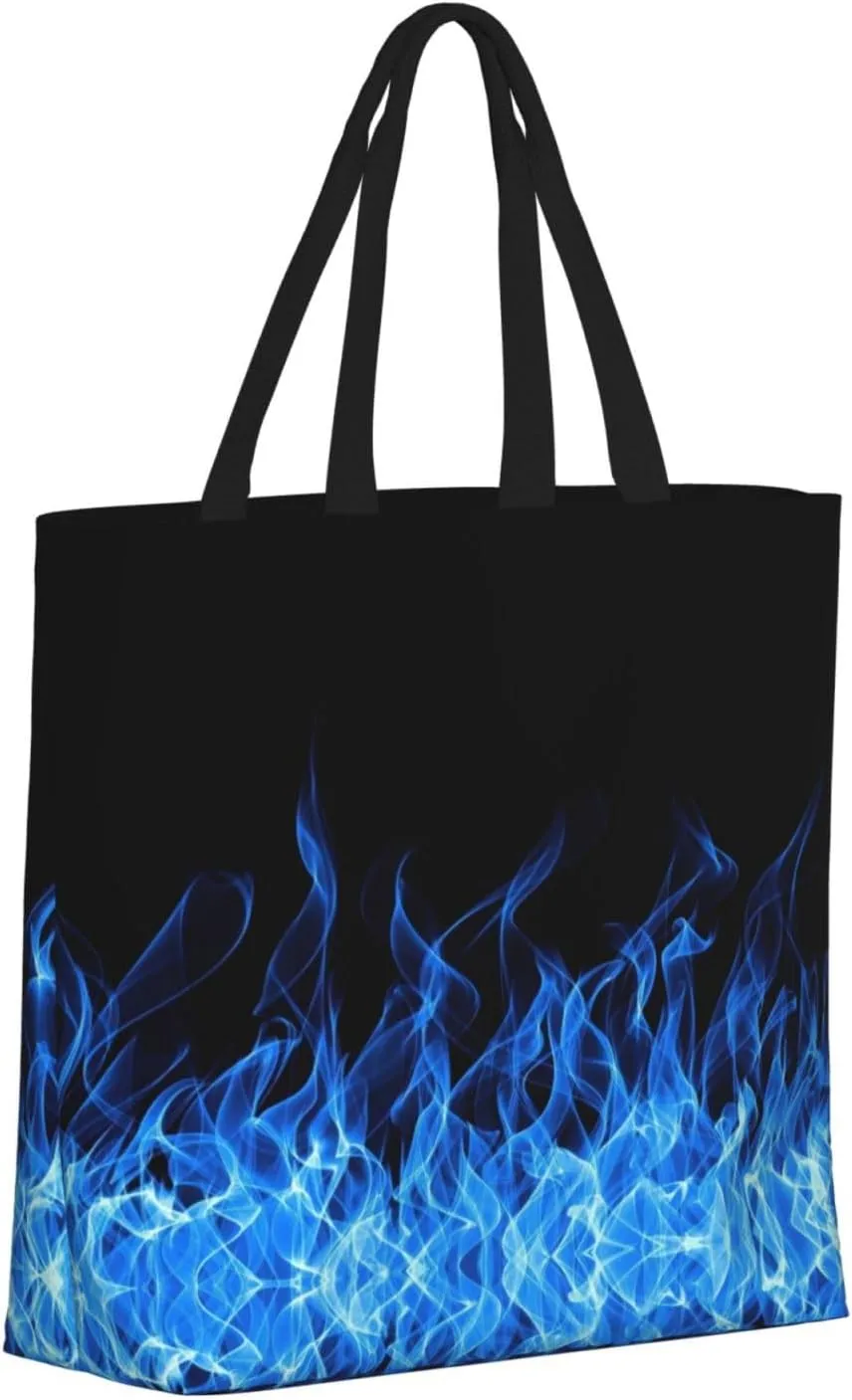 Blue Camo Print Tote Bags Reusable Grocery Bag Shoulde Bag Handbag For Office Shopping Travel Women Casual Work