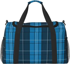 Blue Plaid Travel Duffel Bag Large Foldable Waterproof Overnight Bag For Beach Swim Bags Pool Sports Gym