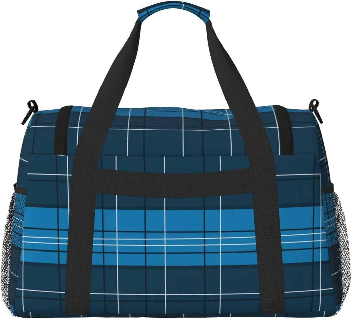 Blue Plaid Travel Duffel Bag Large Foldable Waterproof Overnight Bag For Beach Swim Bags Pool Sports Gym