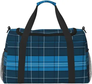 Blue Plaid Travel Duffel Bag Large Foldable Waterproof Overnight Bag For Beach Swim Bags Pool Sports Gym