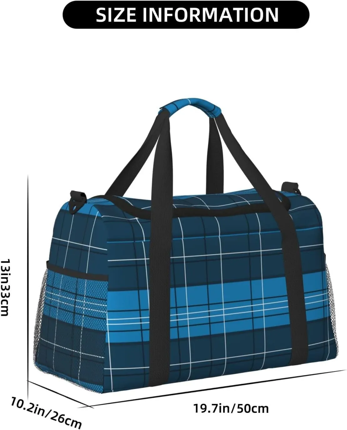 Blue Plaid Travel Duffel Bag Large Foldable Waterproof Overnight Bag For Beach Swim Bags Pool Sports Gym