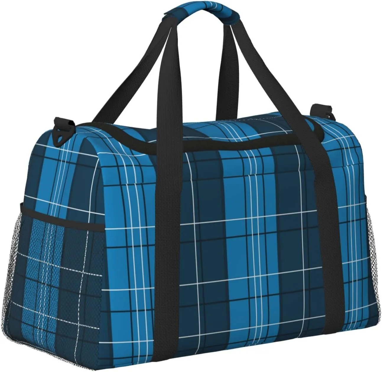 Blue Plaid Travel Duffel Bag Large Foldable Waterproof Overnight Bag For Beach Swim Bags Pool Sports Gym