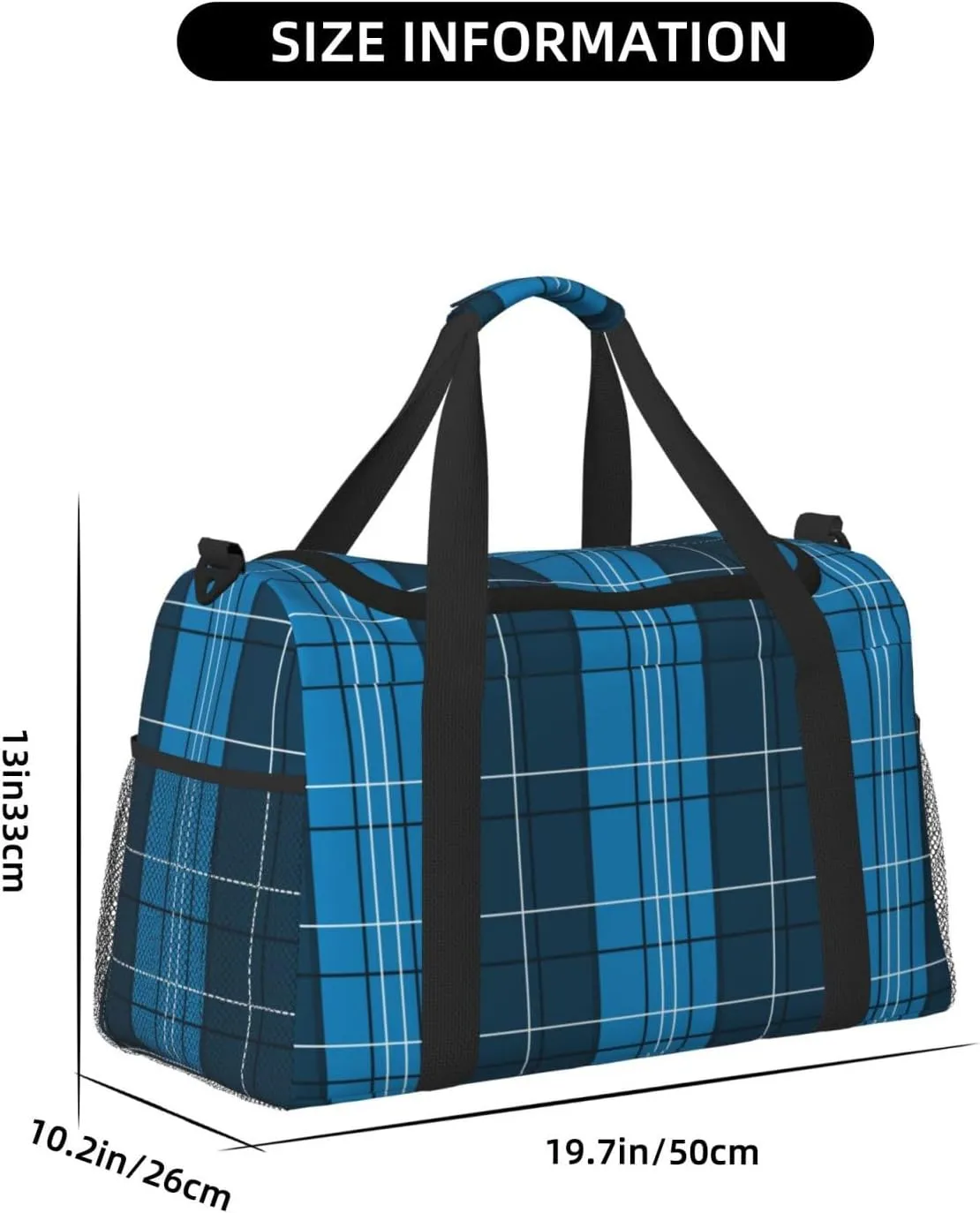 Blue Plaid Travel Duffel Bag Large Foldable Waterproof Overnight Bag For Beach Swim Bags Pool Sports Gym