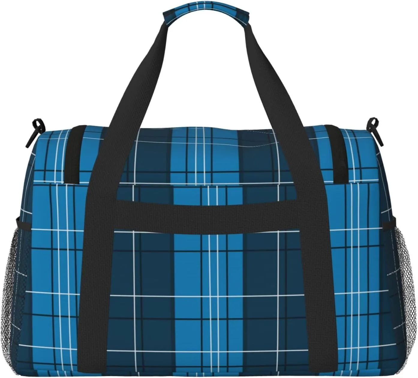 Blue Plaid Travel Duffel Bag Large Foldable Waterproof Overnight Bag For Beach Swim Bags Pool Sports Gym